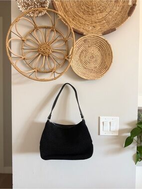 The Sak Classic Black Woven Shoulder Bag with Single Top Strap
